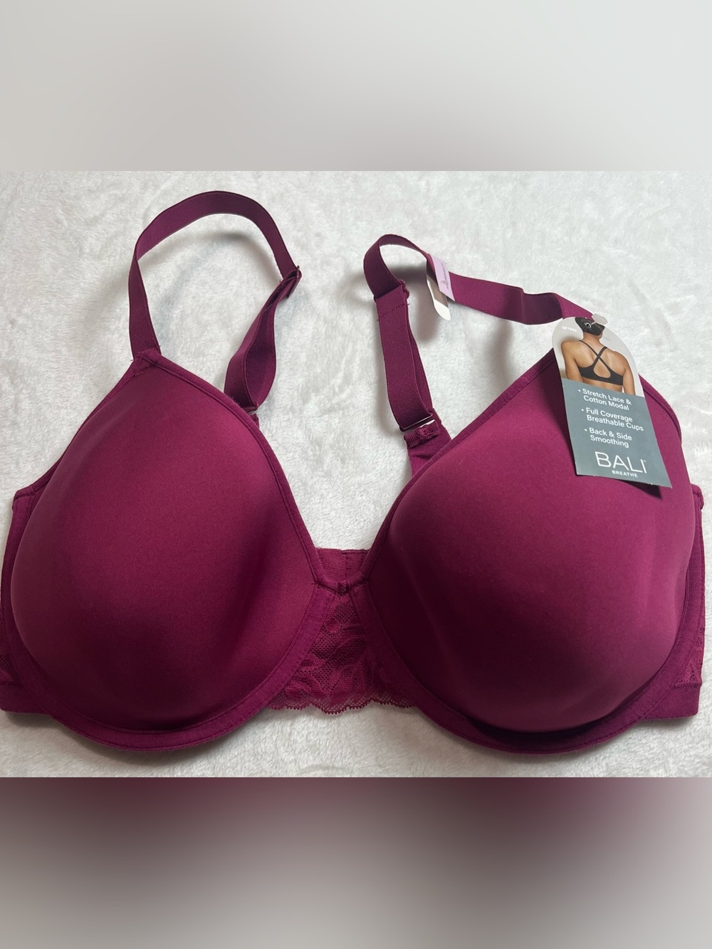 Bra stretch  Bali Women's Lace & Cotton Modal Size 40 D dark berry